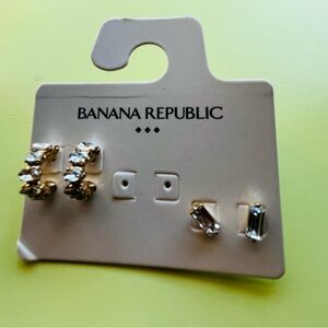 Banana Republic Clear Crystal & Gold-Tone Stud Earring Set